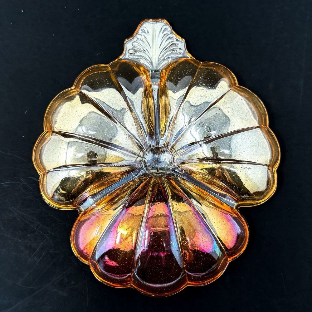 Vintage Jeannette Marigold Carnival Glass Clover Candy Trinket Dish - Picture 3 of 8